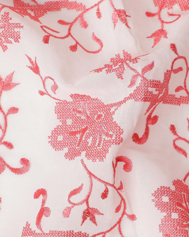 White Floral Premium Cotton Voile Fabric 110cm