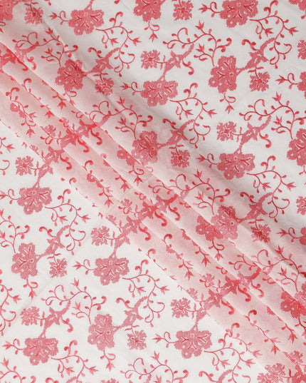 White Floral Premium Cotton Voile Fabric 110cm