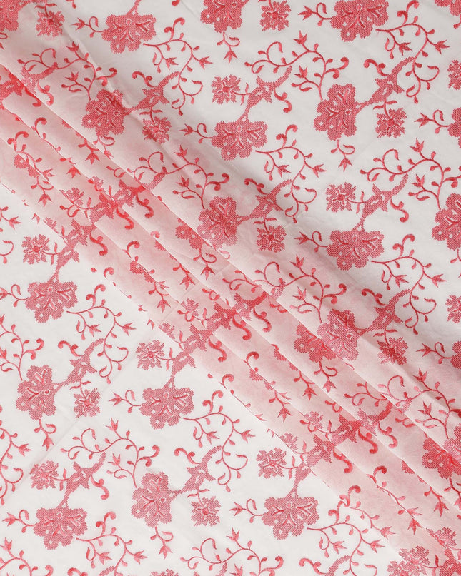 White Floral Premium Cotton Voile Fabric 110cm