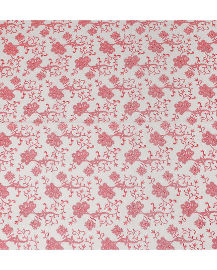 White Floral Premium Cotton Voile Fabric 110cm