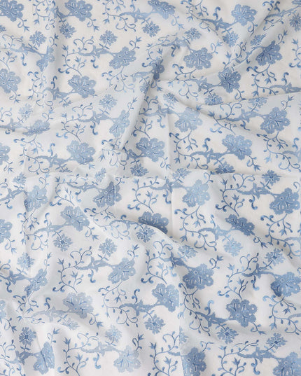 White Floral Premium Cotton Voile Fabric 110cm