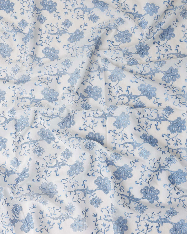 White Floral Premium Cotton Voile Fabric 110cm