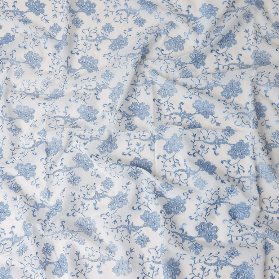 White Floral Premium Cotton Voile Fabric 110cm