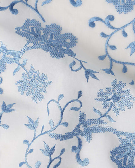 White Floral Premium Cotton Voile Fabric 110cm