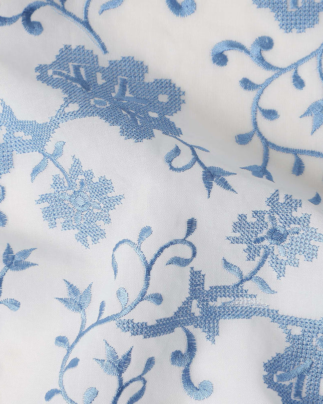 White Floral Premium Cotton Voile Fabric 110cm