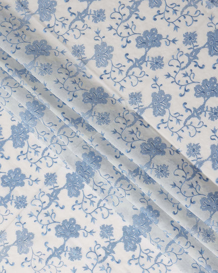 White Floral Premium Cotton Voile Fabric 110cm