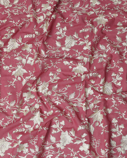 Pink Floral Premium Cotton Voile Fabric 110cm