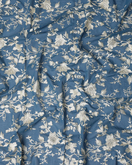 Blue Floral Premium Cotton Voile Fabric 110cm