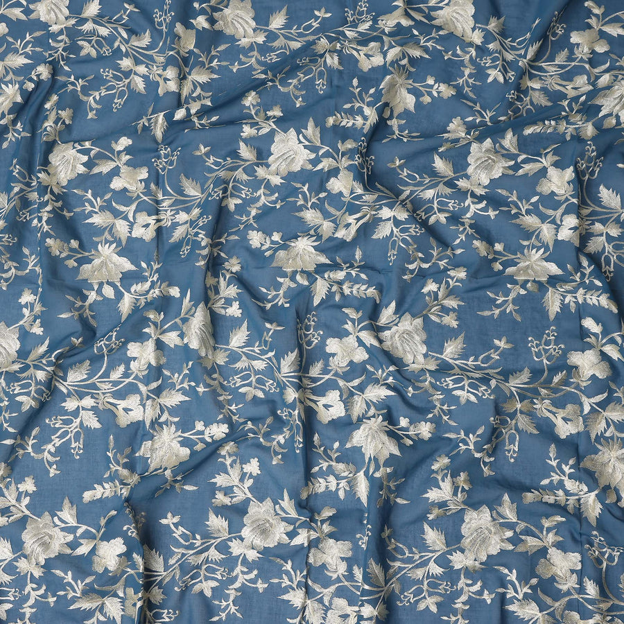 Blue Floral Premium Cotton Voile Fabric 110cm