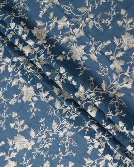 Blue Floral Premium Cotton Voile Fabric 110cm