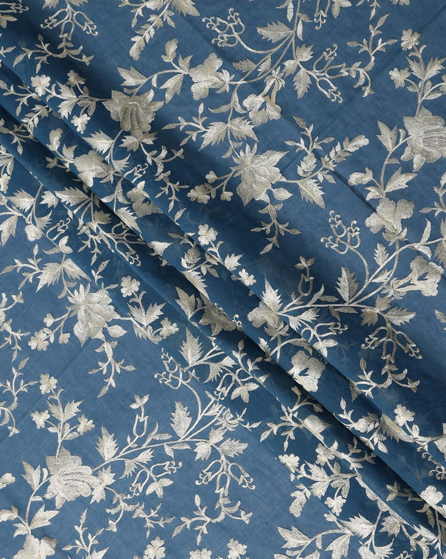 Blue Floral Premium Cotton Voile Fabric 110cm