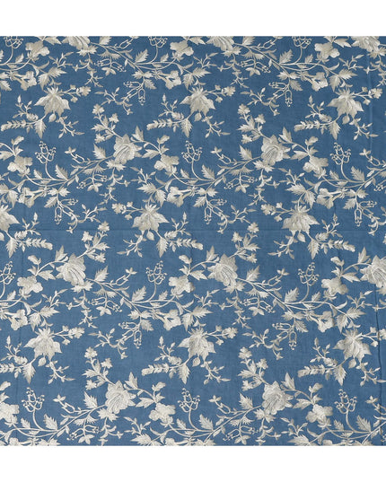 Blue Floral Premium Cotton Voile Fabric 110cm