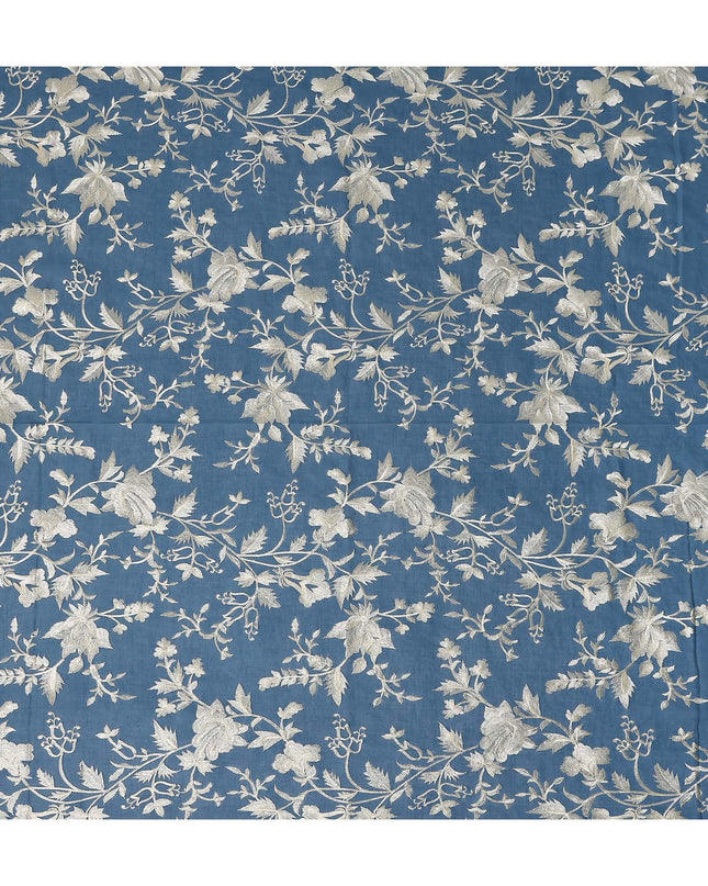 Blue Floral Premium Cotton Voile Fabric 110cm