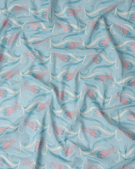 Blue Floral Premium Cotton Voile Fabric 110cm