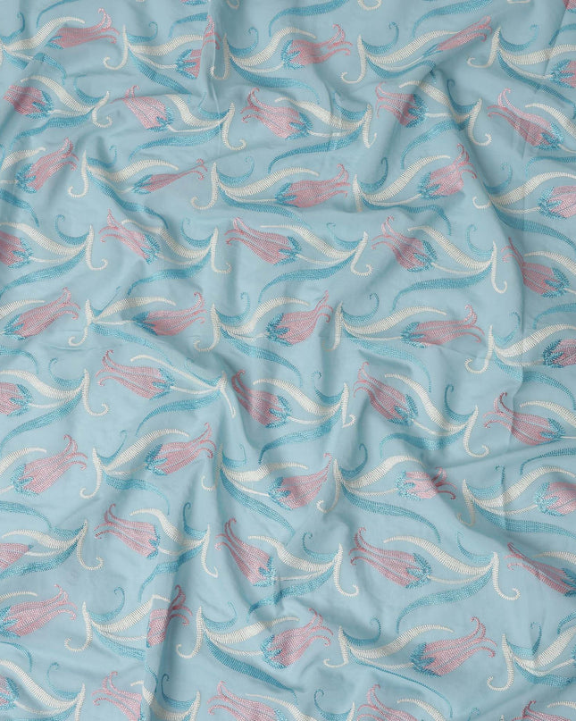 Blue Floral Premium Cotton Voile Fabric 110cm