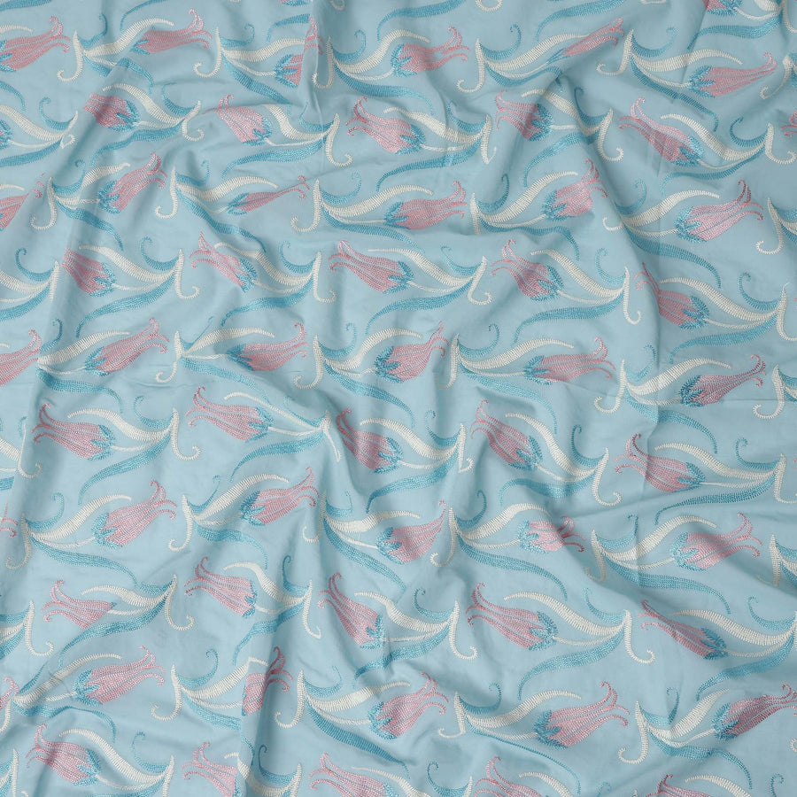 Blue Floral Premium Cotton Voile Fabric 110cm