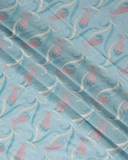 Blue Floral Premium Cotton Voile Fabric 110cm