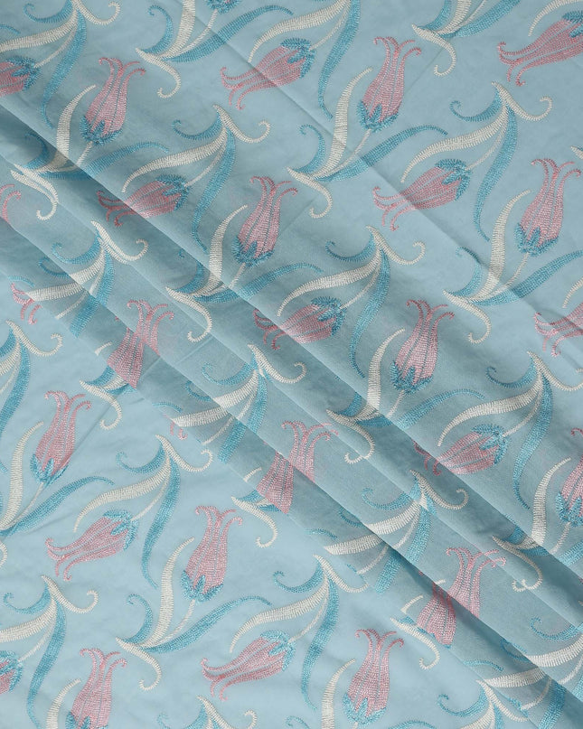 Blue Floral Premium Cotton Voile Fabric 110cm