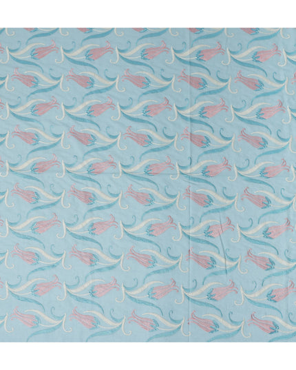 Blue Floral Premium Cotton Voile Fabric 110cm