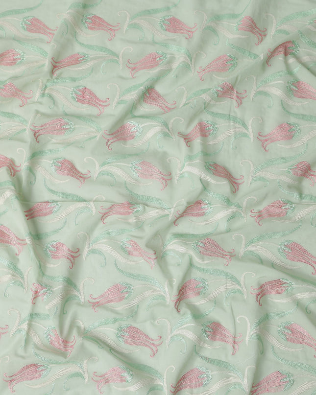 Green Floral Premium Cotton Voile Fabric 110cm