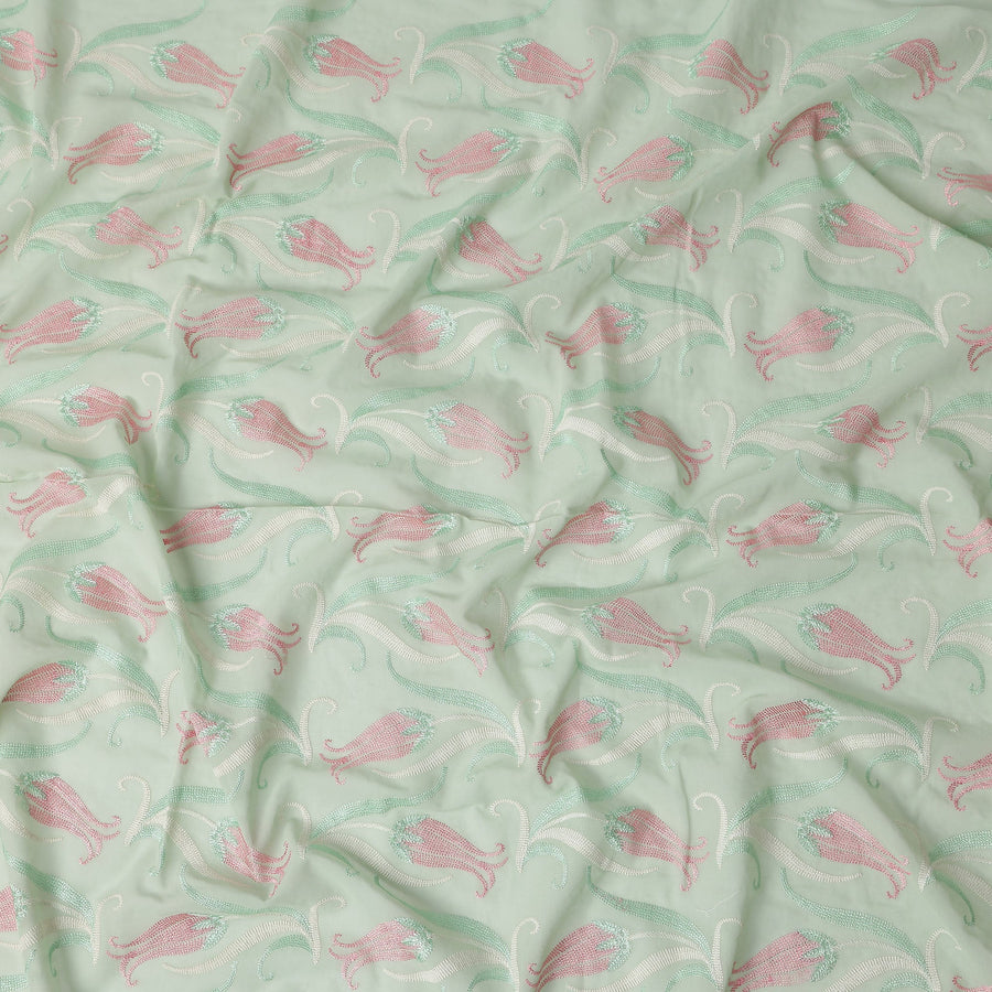 Green Floral Premium Cotton Voile Fabric 110cm