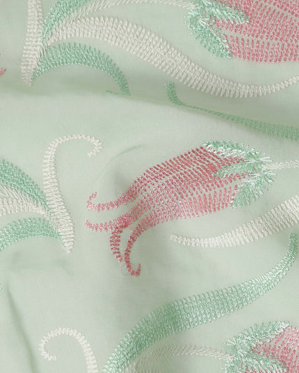 Green Floral Premium Cotton Voile Fabric 110cm