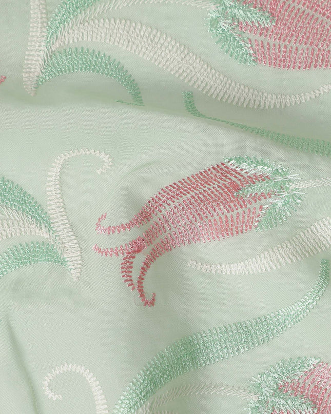 Green Floral Premium Cotton Voile Fabric 110cm