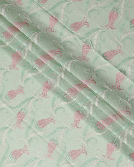 Green Floral Premium Cotton Voile Fabric 110cm