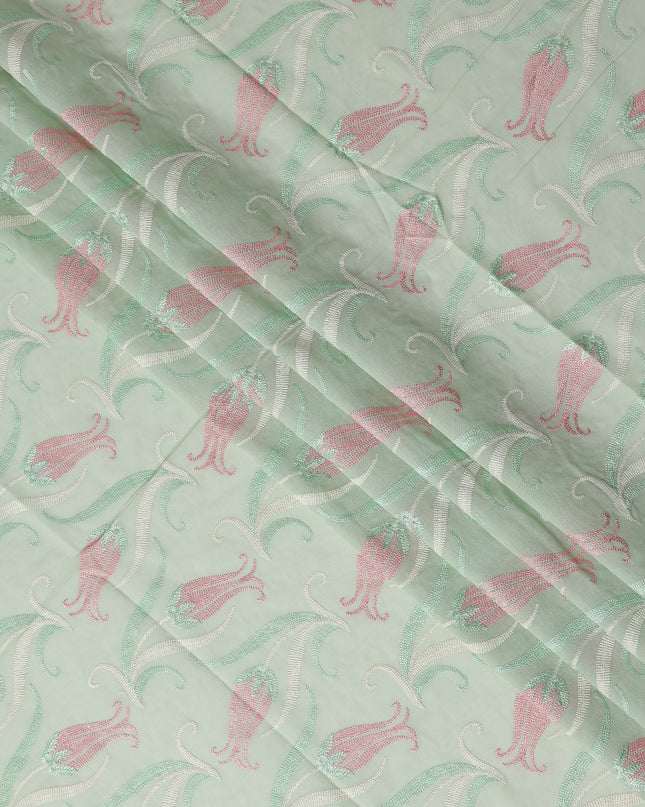 Green Floral Premium Cotton Voile Fabric 110cm
