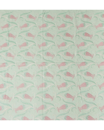 Green Floral Premium Cotton Voile Fabric 110cm