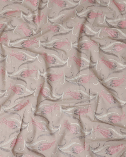 Beige Floral Premium Cotton Voile Fabric 110cm