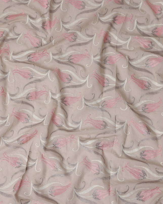 Beige Floral Premium Cotton Voile Fabric 110cm