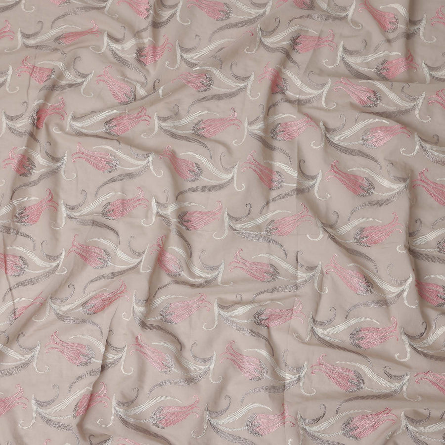 Beige Floral Premium Cotton Voile Fabric 110cm