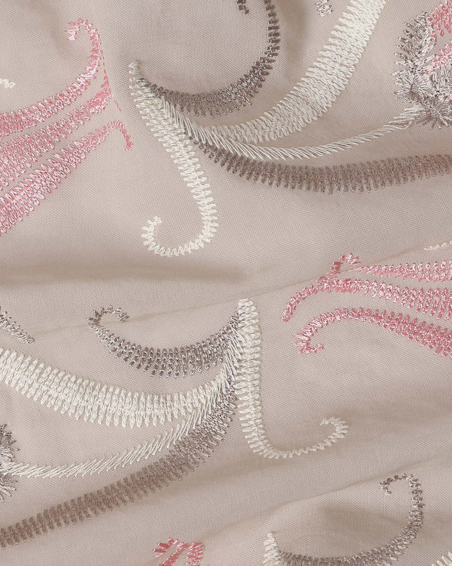 Beige Floral Premium Cotton Voile Fabric 110cm