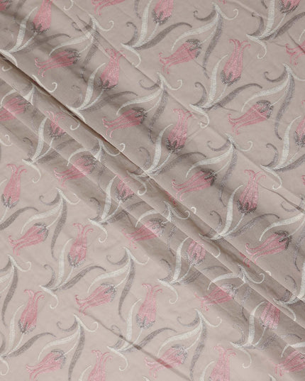 Beige Floral Premium Cotton Voile Fabric 110cm