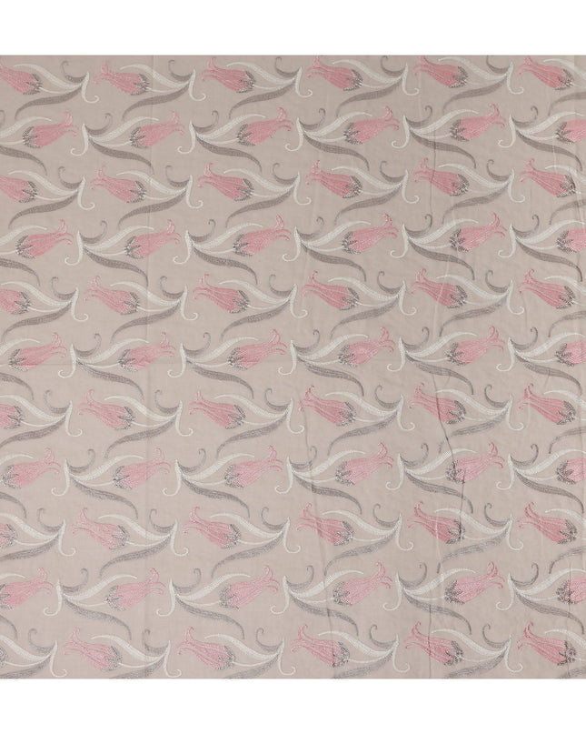 Beige Floral Premium Cotton Voile Fabric 110cm