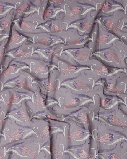 Purple Floral Premium Cotton Voile Fabric 110cm