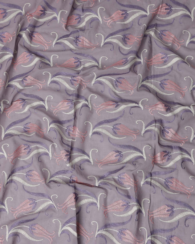 Purple Floral Premium Cotton Voile Fabric 110cm