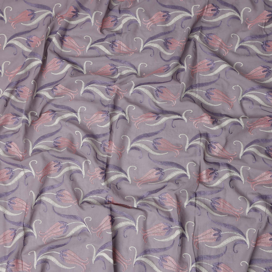 Purple Floral Premium Cotton Voile Fabric 110cm