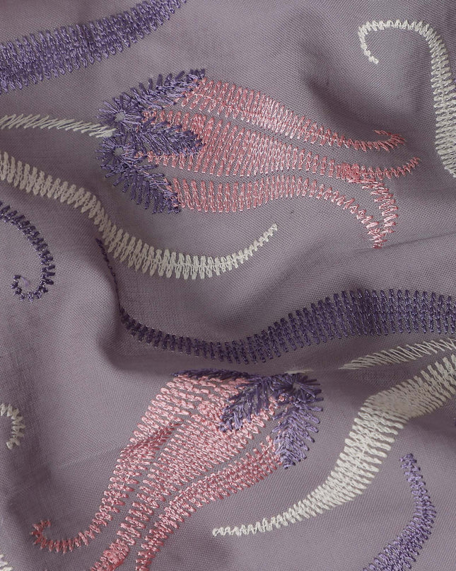 Purple Floral Premium Cotton Voile Fabric 110cm