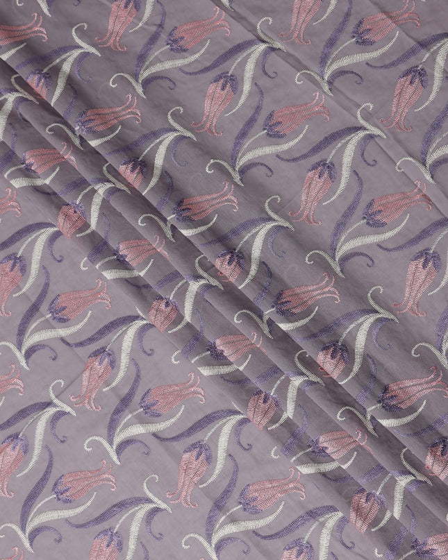 Purple Floral Premium Cotton Voile Fabric 110cm