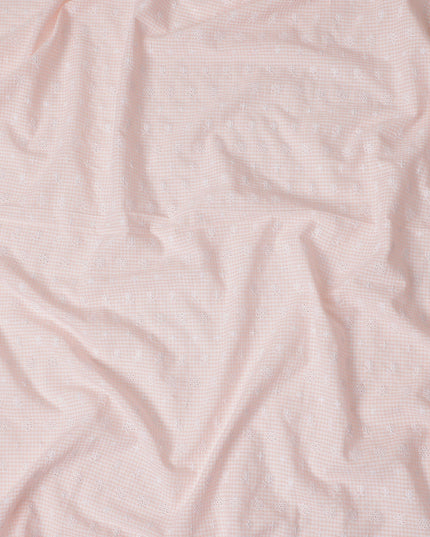 Pink Checkered Cotton Voile Fabric 110cm