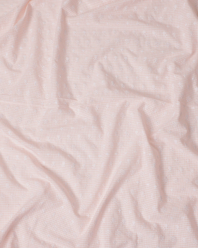 Pink Checkered Cotton Voile Fabric 110cm