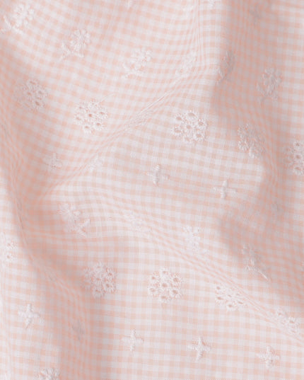 Pink Checkered Cotton Voile Fabric 110cm