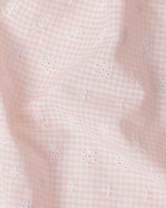 Pink Checkered Cotton Voile Fabric 110cm