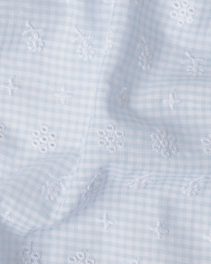 Blue Checkered Cotton Voile Fabric 110cm
