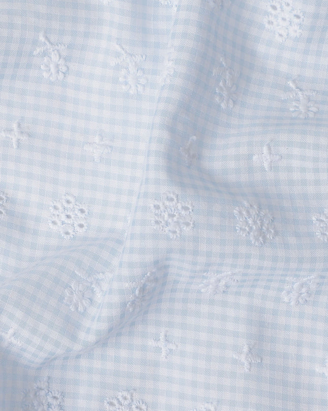 Blue Checkered Cotton Voile Fabric 110cm