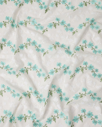 Turquoise Teal Multicolor Embroidered Cotton Voile Fabric 11