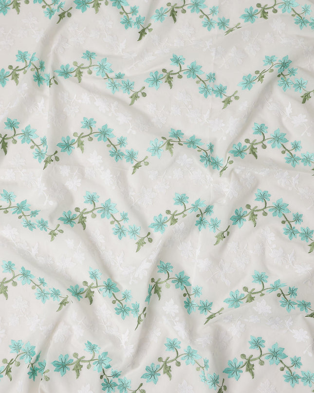 Turquoise Teal Multicolor Embroidered Cotton Voile Fabric 11