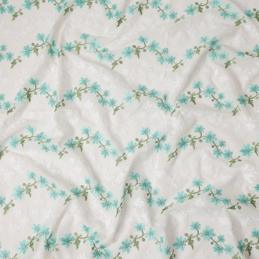 Turquoise Teal Multicolor Embroidered Cotton Voile Fabric 11